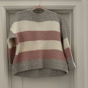 &merci Elegant Striped Women's Sweater in Gray, Pink, and Cream